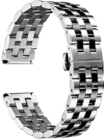 BINLUN Edelstahl Uhrenarmband Poliert Metall Uhrenarmbänder 18mm 19mm 20mm 21mm 22mm 24mm Smartwatch Ersatzarmband für Herren Damen Metallarmband mit Geraden und Gebogenen Ende (Silber-schwarz,22mm)
