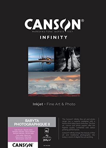 Canson INFINITY BARYTA PHOTOGRAPHIQUE II 310, C400110550, Digital Fine Art Papier, DIN A3 (29,7cm x 42,0cm), 25 Blatt, 310 g/m2 Weiß