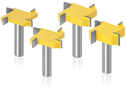 Yakamoz 4Pcs 1/2 Inch Shank 4-Wings Rabbet Slot Router Bit Set Spoilboard Surfacing Router Bits Slotting Cutter Surface Grooving Woodworking Milling Cutting Tool