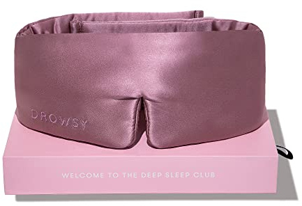 DROWSY Silk Sleep Mask. Face-Hugging, Padded Silk Cocoon for Luxury Sleep in Total Darkness (Damask Rose)