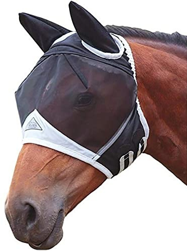 TopHomer Maschera antimosche a maglia fine con orecchie, traspirante, anti-zanzare per cavalli, colore bianco e nero, taglia M