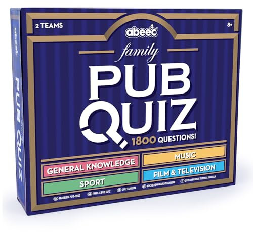 abeec Family Pub Quiz – Host Your Own Pub Quiz - Family Board Game Includes Topics Surrounding Films, History, Sport and Music – Family Game Night