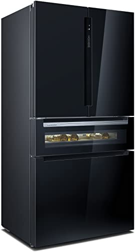 Siemens KF96RSBEA French Door Fridge Freezer with Glass door, HomeConnect, noFrost, iceTwister, 183 x 90.6 cm, Black, iQ700, Freestanding