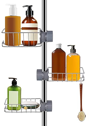 MOOING Mensole per Doccia Senza Foratura, 3 Pezzi Antiruggine Acciaio Portasapone Doccia, 18-27mm Supporto per Gel Doccia, Ajustable Mensola da Doccia Telescopico, Cestino da Doccia per Bagno, Cucina