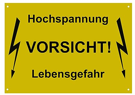Hinweis Schild Vorsicht Hochspannung Lebensgefahr Warnschild aus Kunststoff - Graviertes Schild in verschiedenen Größen (Gelb)
