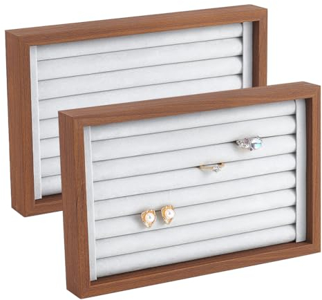 NBEADS Porta Anelli In Legno A 7 Slot, Vassoio per Gioielli Impilabile Gainsboro, Espositore per Orecchini e Anelli, Vassoio per Esposizione di Gioielli In Negozio