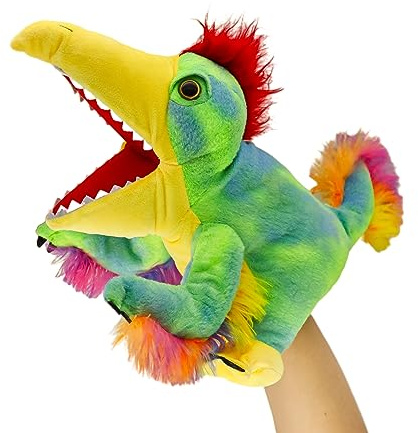 lilizzhoumax Fjäderfjädrad dinosaurie plyschleksaker, handdocka, simulering, dinosaurie, plyschleksak, realistisk docka, söt rollspel, interaktiva pedagogiska leksaker för barn