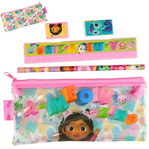 HOVUK Lot de 5 trousses à crayons pour enfants de 3 ans et plus, Gabbys Dollhouse, 19 cm, Trousse de beauté