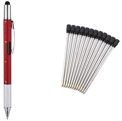 MeGLob 1 set multifunktions kulspetspenna svart bläck med skruvmejsel, linjal, vattenpass pekskärmsverktygspenna, stylus multifunktionspenna (Color : Black core red)