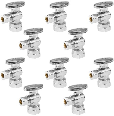 GUOFIS Angle Stop Valve,1/2 FIP Iron Pipe x 3/8 Compression Chrome Angle Shut-off Valve with 1/4 Turn (Pack of 10)(VALVE054-10Pack)
