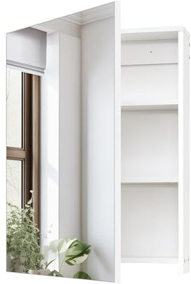 CHOEZON Armoire de Toilette de 45 x 60 cm, Meuble Murale à Miroir de Salle de Bain, Armoire à Pharmacie, Rangement Suspendu, Panneaux réglables, Blanc