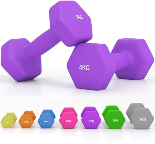 SPORTNOW Set of 2 Hex Dumbbells, Neoprene Weights Pair with Non-Slip Grip, Home Gym Fitness Training Equipment, 2 x 4kg, Purple