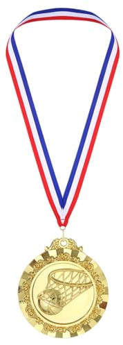 PATIKIL Medallas de Metal, Medalla de Premio de Baloncesto, con Cinta Multicolor, para Juegos y Competencias Deportivas (Dorado, 6.5cm)