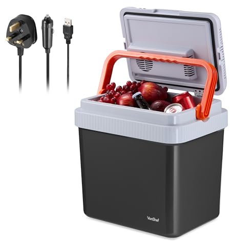 VonShef 24L Electric Cool Box, Large Insulated Cooler Box with Hot & Cold Functions & Three Power Options (3-Pin 240v Wall Plug, USB-A & 12v Car Plug), Festival & Camping Accessories