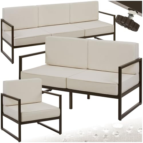tectake® Set Lounge da Giardino Comosa, 6 Posti, Imbottitura XXL, Cuscini Spessi, Struttura in Acciaio Verniciato, Rivestimenti Idrorepellenti, Piedini Regolabili