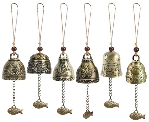 Lot de 6 carillons Feng Shui Feng Shui, carillon à vent Campanula, carillon de bénédiction, carillon éolien, cloches de sorcière, carillon à vent pour jardin à suspendre chance bénédiction