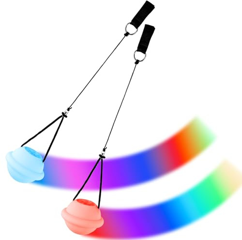 niCWhite 2pcs LED Poi Balls Set, 7 Colors Luminous Soft POI Juggling Balls for Beginners Children&Adults, Adjustable Strings Play in the Dark for Dancing, Beach, Raves, Camping, Light Shows