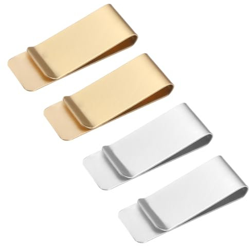 Lnngub 4 Stück Geldklammer, 5 x 2 cm Edelstahl Geldscheinklammer Tragbare Multifunktional Geldklammer für Bargeld, Rechnungen, Karten, Dokumente, Banknote, Geldscheine, Visitenkarte (Gold, Silber)