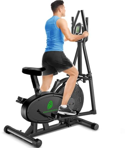 Crosstrainer für zu Hause, ergonomischer 2-in-1-Crosstrainer mit verstellbarem Sitz und Widerstand, LCD-Display, rutschfestem Pedal, platzsparender Tragfähigkeit von 265 lbs (Schwarz)