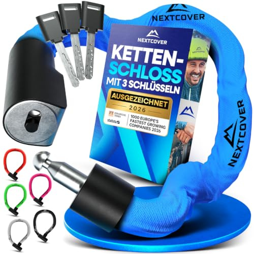 NEXTCOVER® Kedjelås cykel med nyckel – [SAFESECURE] kraftigt stöldskyddslås – härdat stål och väderbeständig – lämplig för E-cykel, skoter och motorcykel – 90 cm (inkl. 3 nycklar)