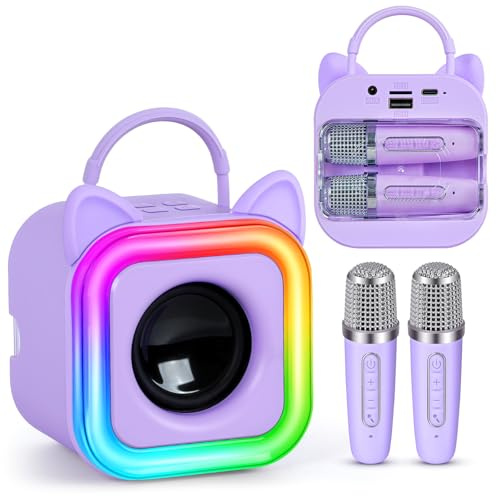 Mini machine de karaoké pour enfants avec 2 microphones sans fil – Jouet cadeau pour garçons et filles âgés de 4, 5, 6, 7, 8, 9, 10, 11, 12 ans et plus – Cadeau de Noël, d'anniversaire, de fête