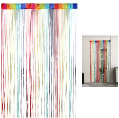 Fadenvorhan 100 X 200 cm, Fadenvorhang Insektenschutz, Türvorhang Insektenschutz, Gefärbt Streifenvorhang, Fliegenvorhang Tür für Wohnzimmer, Balkon, Zimmer, Küche, Vorzimmer, Festliche Dekoration