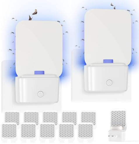 2 pcs Trampa Atrapa Moscas para Interiores, Flying Insect Trap Enchufable, Trampa para Mosquitos Voladores, con 10 Placas, para Moscas de la Fruta, Mosquitos, Gnats, Polillas