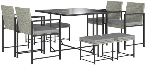 Outsunny Salon de Jardin Extérieur en Résine Tressée 8 Places Coussins Gris | Table et Chaises de Jardin Extérieur, 4 Fauteuils, 4 Tabourets, Plateau en Verre Trempé, pour Terrasse, Balcon, Patio