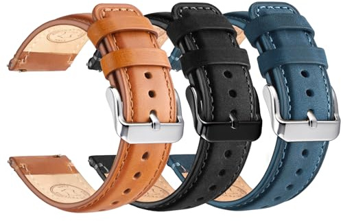 Wristitani 3-pack läderklockarmband, 19 mm 20 mm 21 mm 22 mm 24 mm topp äkta läder klockarmband för män, snabbt frigörande vintage armband