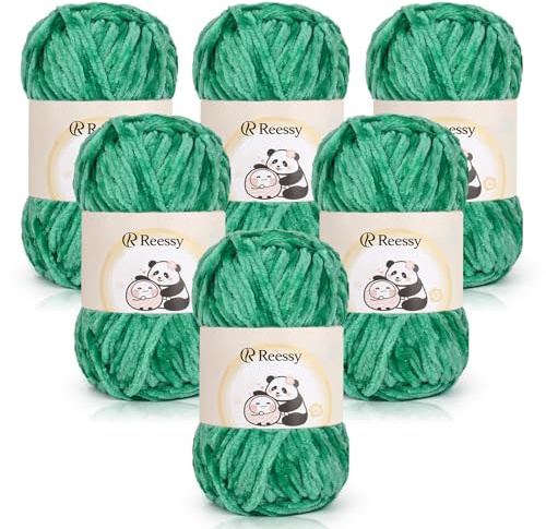 Reessy Chenille Yarn 600g, Emerald-Green Chenille Chunky Yarn for Crocheting