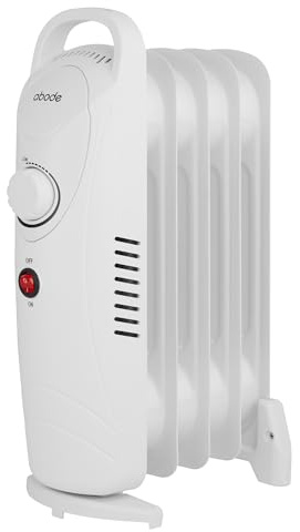 Abode 5 Fin Oil Filled Radiator 650W Portable Electric Heater in White, Overheat Protection & Tip Over Protection, Portable with Integrated Handle AOFR5001