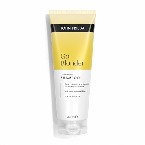 John Frieda Go Blonder Champú Aclarante Progresivo | Ilumina el Rubio y Aclara hasta 2 Tonos | Reflejos Naturales | Con Botanical Citrus Complex | Rubio Natural o Teñido | Sin Siliconas | 250 ml