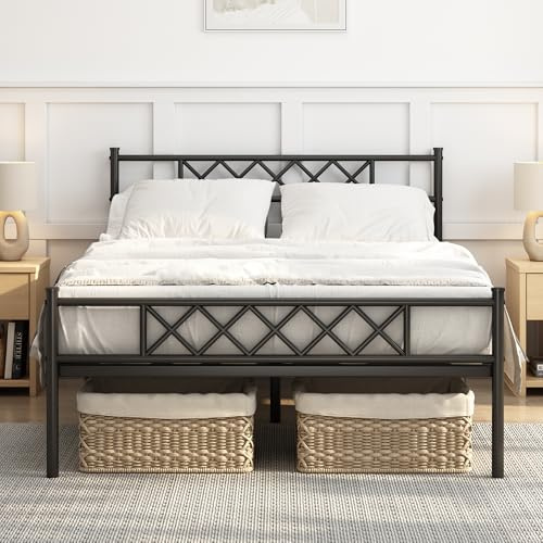 CozyLiving Black 4ft6 Double Felix Metal Bed Frame with Headboard and Footboard, Modern Design, Underbed Storage Space