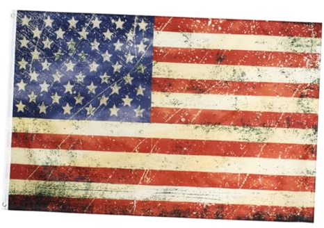 Ciieeo Bandiera Americana Vintage in Poliestere Rosso 90x150cm Leggera e Portatile per Decorazione Casa e Veranda in Stile Retrò Distressed