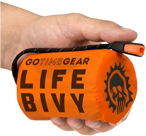 Go Time Gear Life Bivy Biwaksack – Thermo Biwak – Perfekt als Notfall Schlafsack Outdoor, Survival Ausrüstung oder Decke aus BO-PET-Folie - Orangefarben
