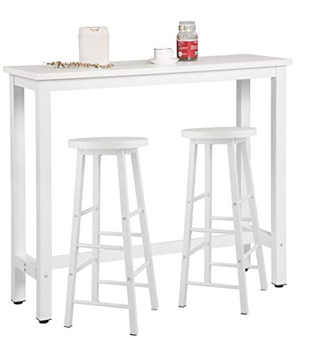 WOLTU Bartisch Set mit 2 Barhockern, 3-teilige Essgruppe mit Küchenstühlen, Esstisch & 2 Hockern aus Metall & Holz für Küchen Wohnzimmer, Weiß