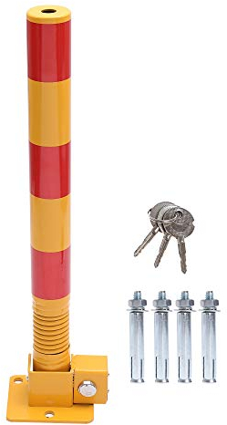 KATSU Parkplatzsperre Poller Parkpfosten für Autoparkplätze Mit Feder, abschließbarer herunterklappbarer Parkplatz-Sperrpoller, Privater Parkplatz, gelbe und rote, 60cm Höhe