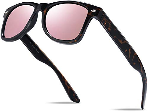 Unisex Nerd Herren Sonnenbrille Verspiegelt | Retro Damen Sunglasses | UV400 CAT 3 CE | mit Federscharnier | incl. Gratis Brillen Putztuch (Havana (Gläser: Rosa-Pink Verspiegelt))