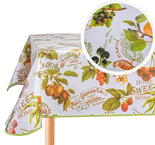 Home Direct Nappe en Toile cirée, rectangulaire, en PVC, Facile à Nettoyer, 140 x 200 cm (55 x 78 Pouces), Motif Fruits