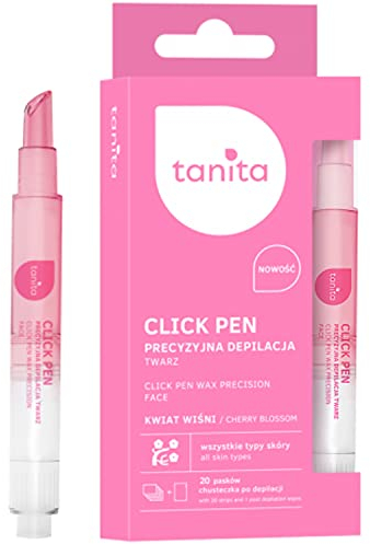 Tanita | Click Pen Präzisions-Gesichtshaarentfernung | Wachs Entfernung von Augenbrauen und Schnurrbart | Set mit Wachsstift + 20 Streifen + 1 Reinigungstuch nach der Haarentfernung |