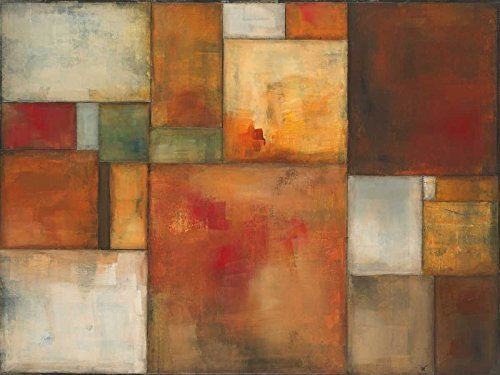 Immagine su TELA ROLLED Mod Haxton KC - Astratto verticale Arte stampa quadrati riscalda oro rossi ruggine creme Tela fine art 35_X_47_in