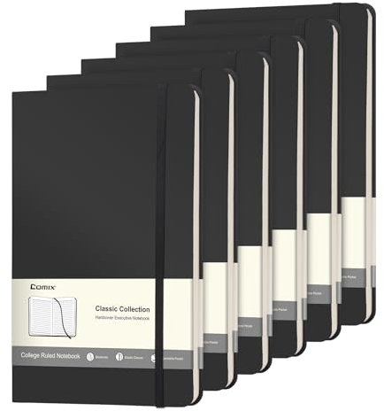 Comix Notizbuch A5 liniert Journal, Notizblock A5 mit 120 Blatt/240 Seiten,6er-Pack,PU Hardcover, für Frauen Männer Arbeit Büro Schule,tagebuch für erwachsene- Schwarz
