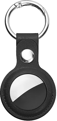 Ainiv Schutzhülle für AirTag, Leder Keyring Schutzhülle Kompatibel mit AirTags, Leder Keyring für AirTag, Tragbar Leder Hülle Schlüsselanhänger Case, Cover mit Schlüsselanhänger, Schwarz