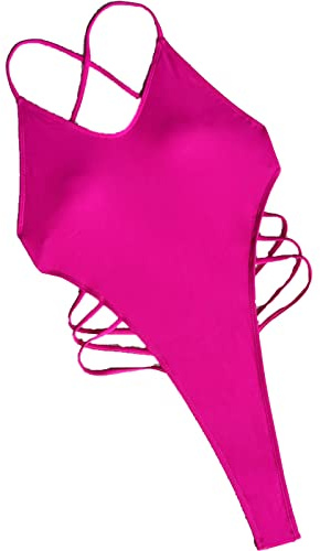 Faringoto Traje de baño sexy para mujer, traje de baño de una pieza, Rosa Roja, M