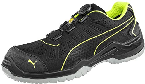 PUMA SAFETY FUSE TC GREEN LOW arbetssko säkerhetssko S1P ESD SRC glasfiberkeps genomträngningsskydd halkfri vegansk lätt män, Svart grön skiva, 41 EU