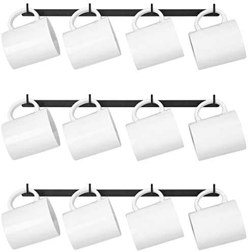 Dahey Lot de 3 porte-tasses à café en métal à fixation murale avec 12 crochets pour tasses, support de rangement pour cuisine, salle à manger, café, bar, noir