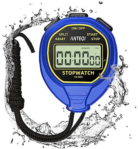 ANTEQI Waterproof Stopwatch Timer, Large Display Simple Silent Stop Watch with ON/Off Function No Clock No Calendar No Alarm Basic Operation for Sports Coaches Swimming Running Training, Blue