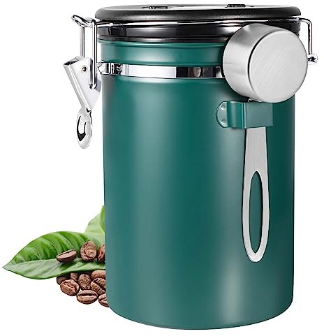 Miiepls Kaffeedose Luftdicht aus Edelstahl 1,8L, Vakuum Kaffee Dose, Kaffeebohnen Behälter mit Edelstahl Löffel und Zeiterfassung Speichern, für Tee Nüsse Kakao Länger und Frisch Bleiben