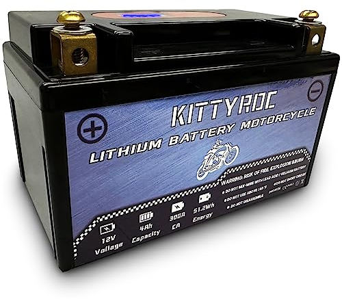 KITTYROC 12V 4Ah 300A Batterie de moto au lithium,batterie de démarrage du moteur LiFePO4 avec BMS,batterie de remplacement pour tondeuse à gazon,jet ski,motoneige,4WD,tracteur, scooter et générateur