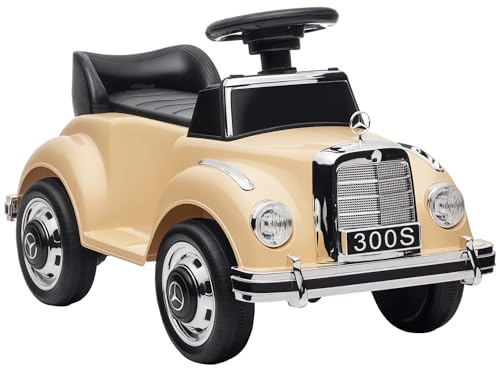 AIYAPLAY Porteur Enfants Voiture Licence Mercedes-Benz 300S 18-48 Mois Coffre Rangement sous Le siège Beige